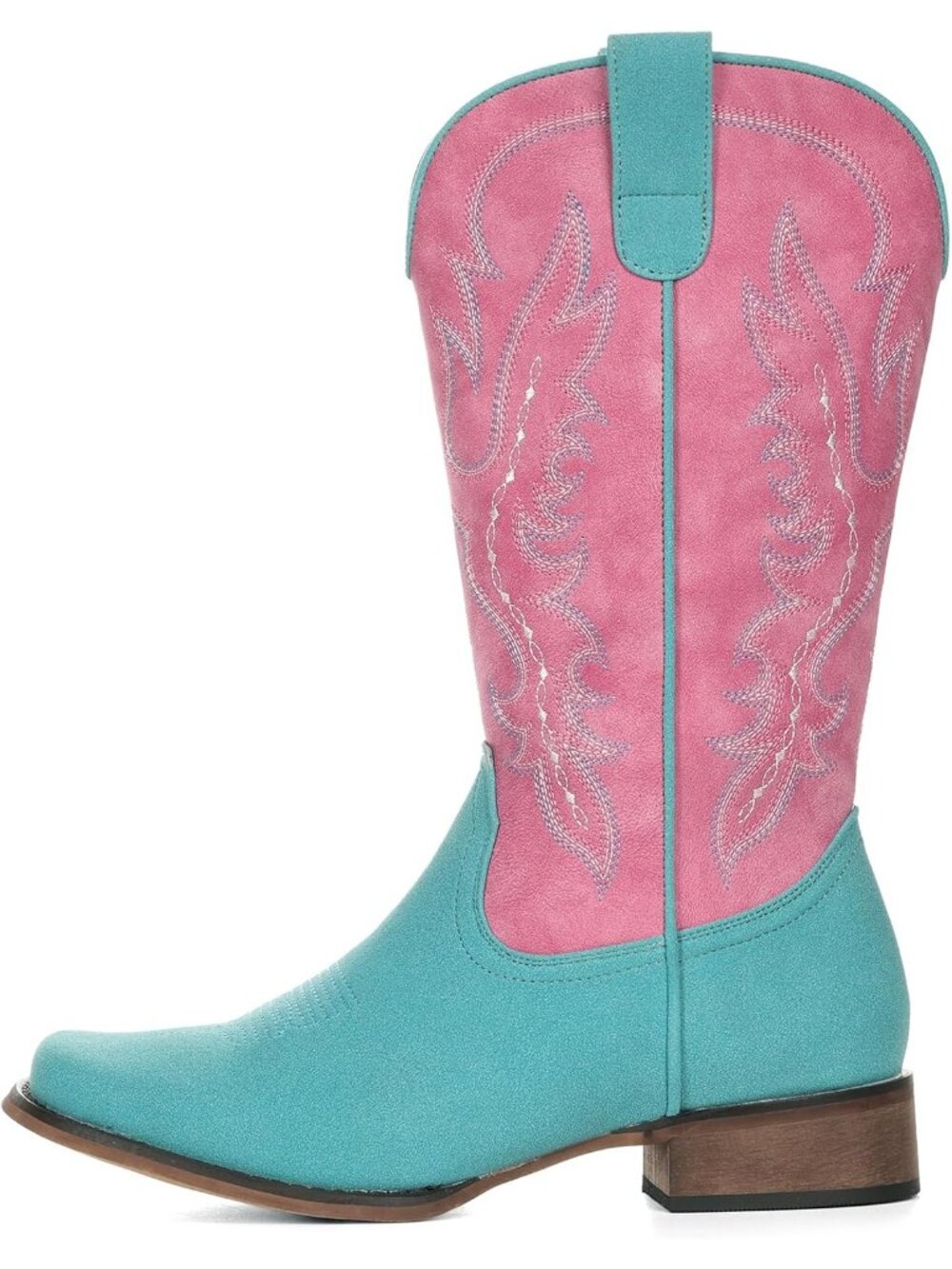 Women's Watermelon Western Square Toe Mid Calf Embroidered Chunky Heel Boots - Picture 5 of 6